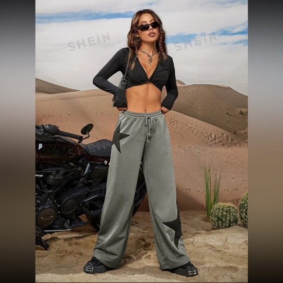 ★Star Print Drawstring Sweat-Pants - Picture 4 of 7